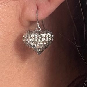 New Silver Puffy Heart Dangle Earrings